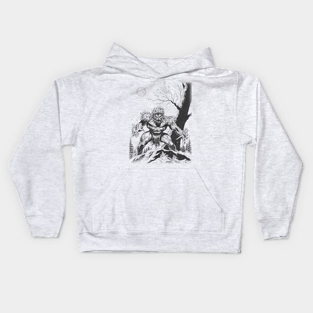 Wolfman Line Art Kids Hoodie by Paul_Abrams